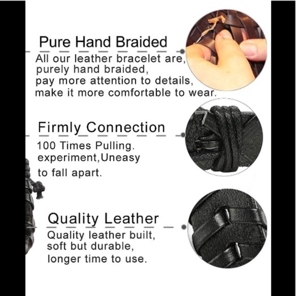 Men’s Black Leather Braided Bracelets ~ Set of 3 - Picture 2 of 3